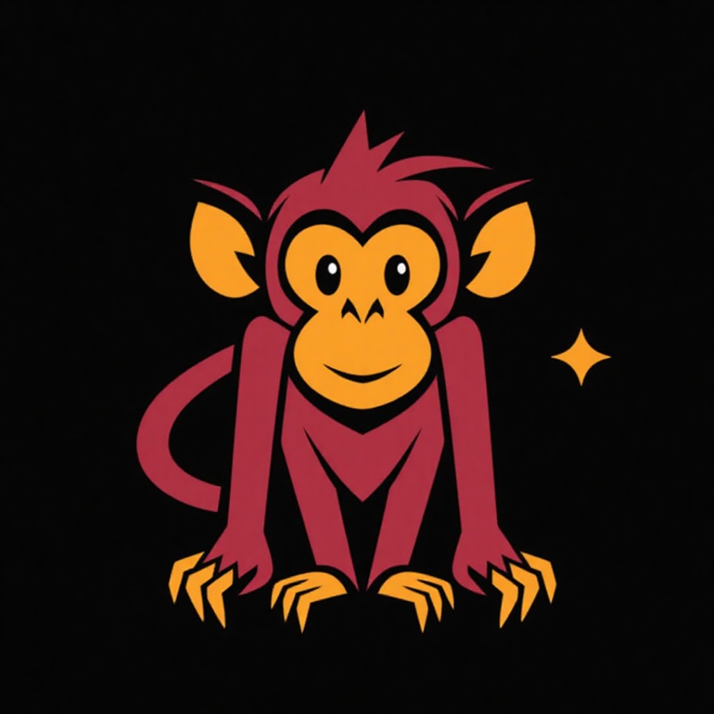 fl4t_style,  cartoon drawing of monkey,  black background on Tensor.Art