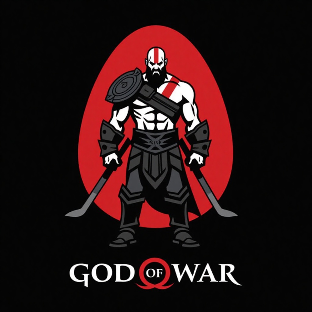 fl4t_style,  cartoon drawing of kratos god of war ,  black background on Tensor.Art