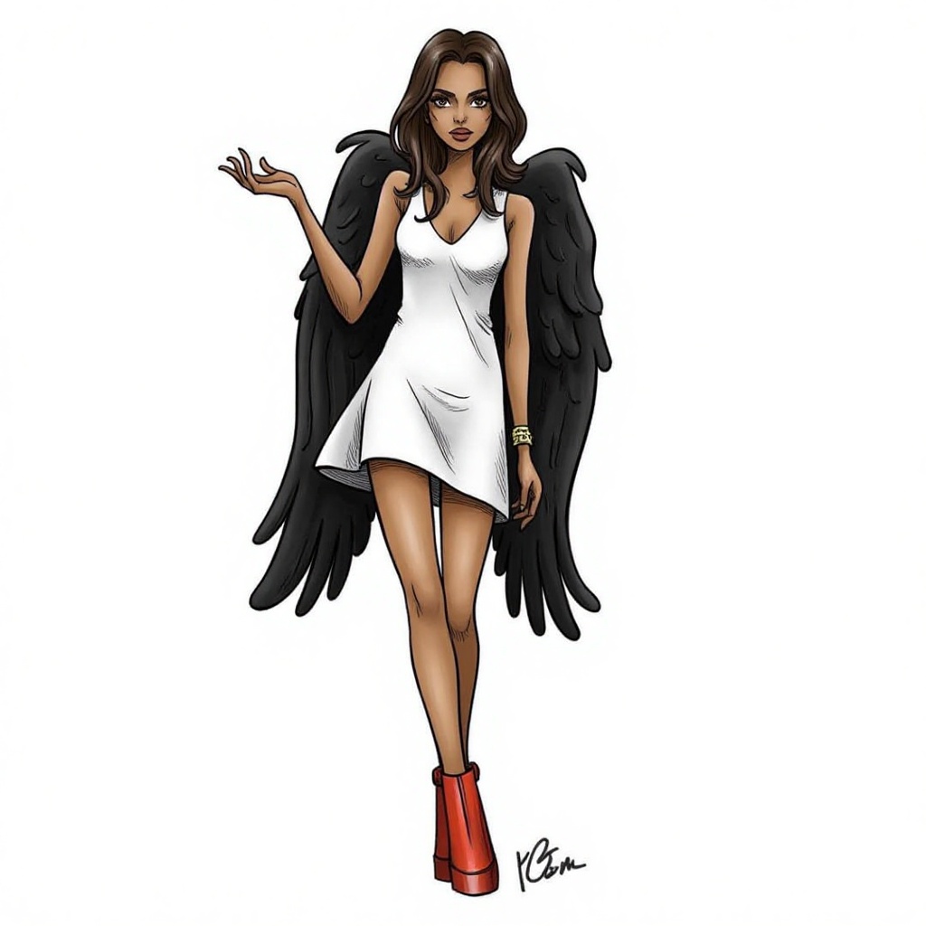Seraphim_style,  drawing cartoon of angelina jolie,  dark skin on Tensor.Art