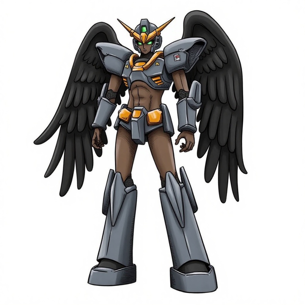 Seraphim_style,  drawing cartoon of gundam,  dark skin on Tensor.Art