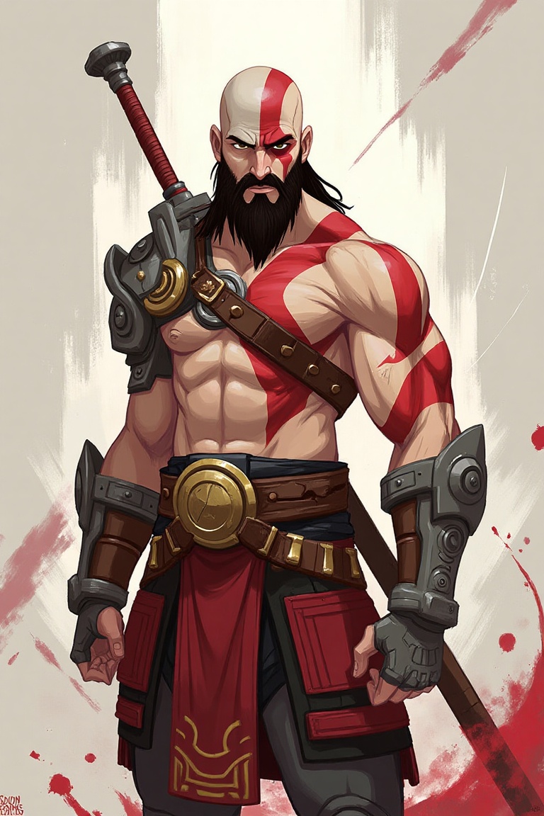 Hongsoonsang_style,  drawing cartoon of kratos god of war on Tensor.Art