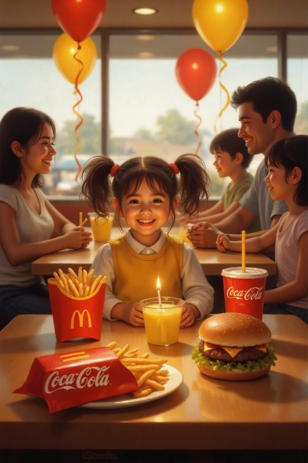 g0ya1 painting A four-year-old girl with twin pigtails is celebrating her birthday at McDonald's,  a place that feels like...