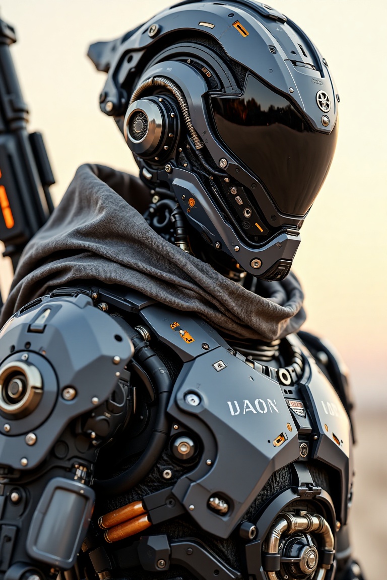 A futuristic,  cybernetic soldier in a sleek,  tactical outfit with a high level of detail. The character is shown in a cl...