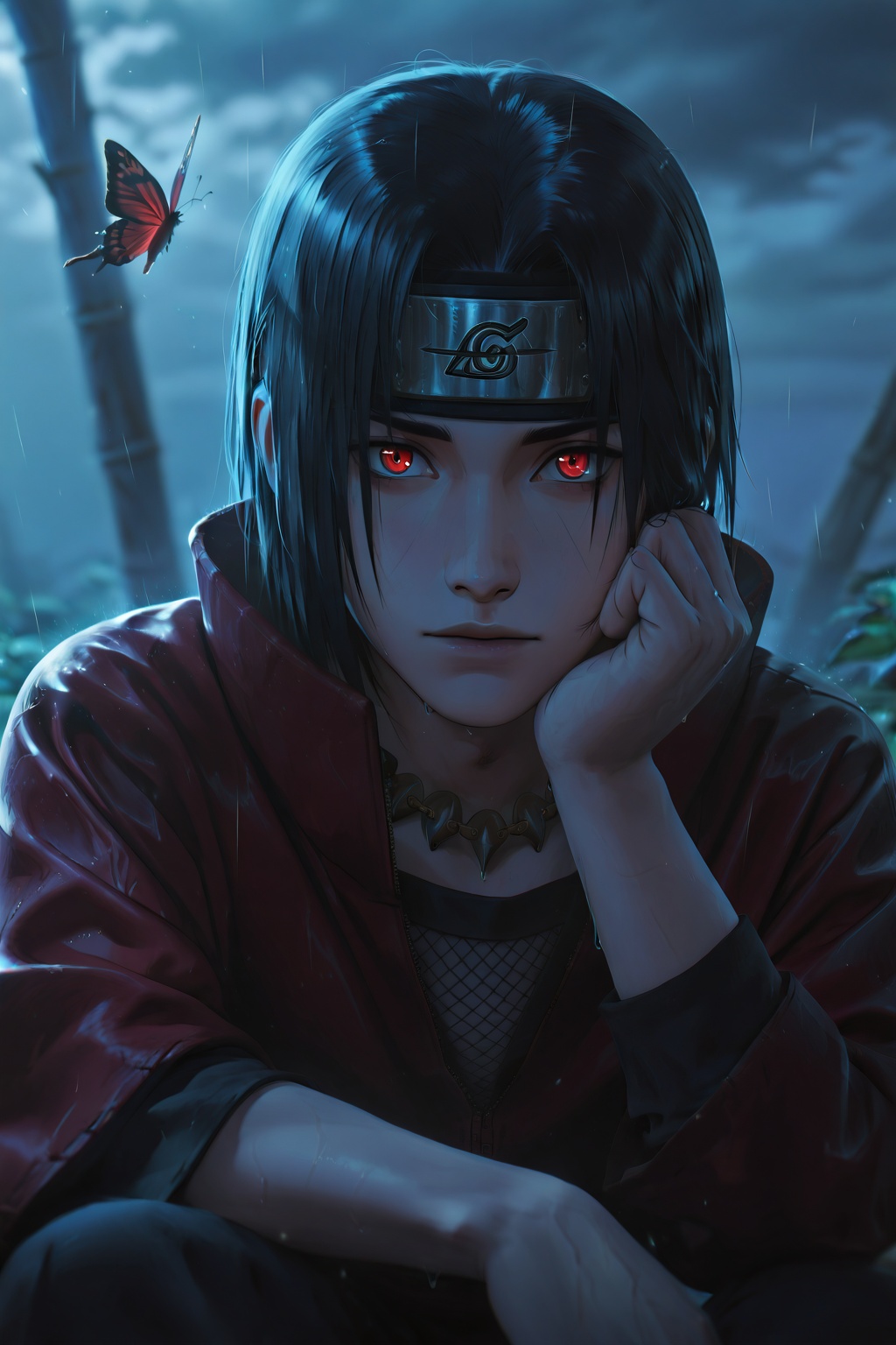 solo,  looking at viewer,  black hair on Tensor.Art