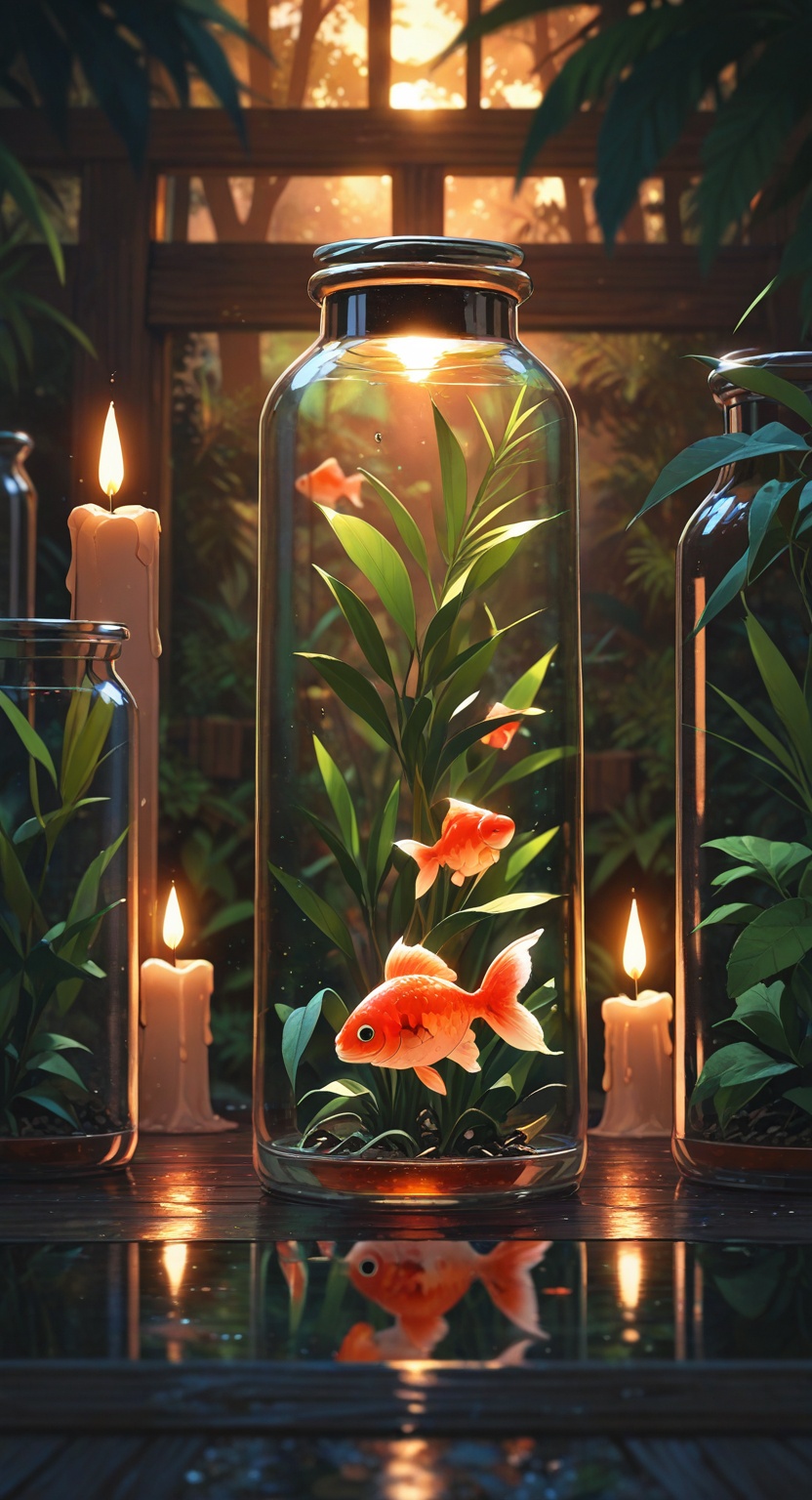 masterpiece,  concept art,  a group of glass jars filled with flowers on Tensor.Art