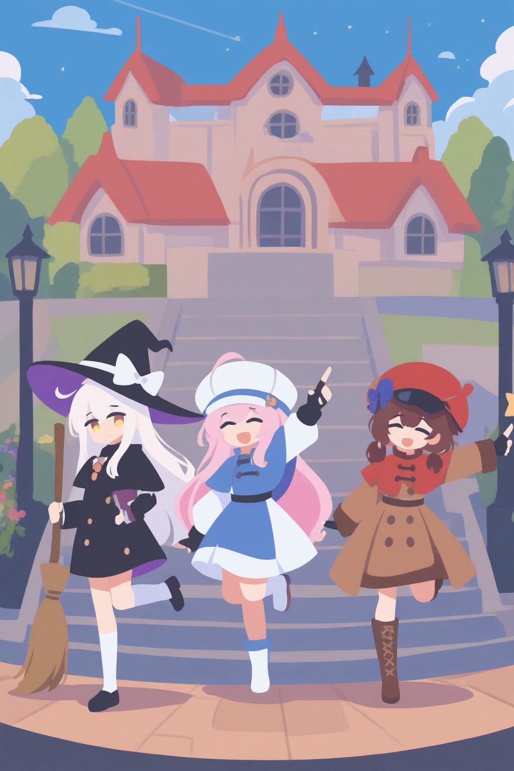 multiple girls,  outdoors,  weapon shop on Tensor.Art