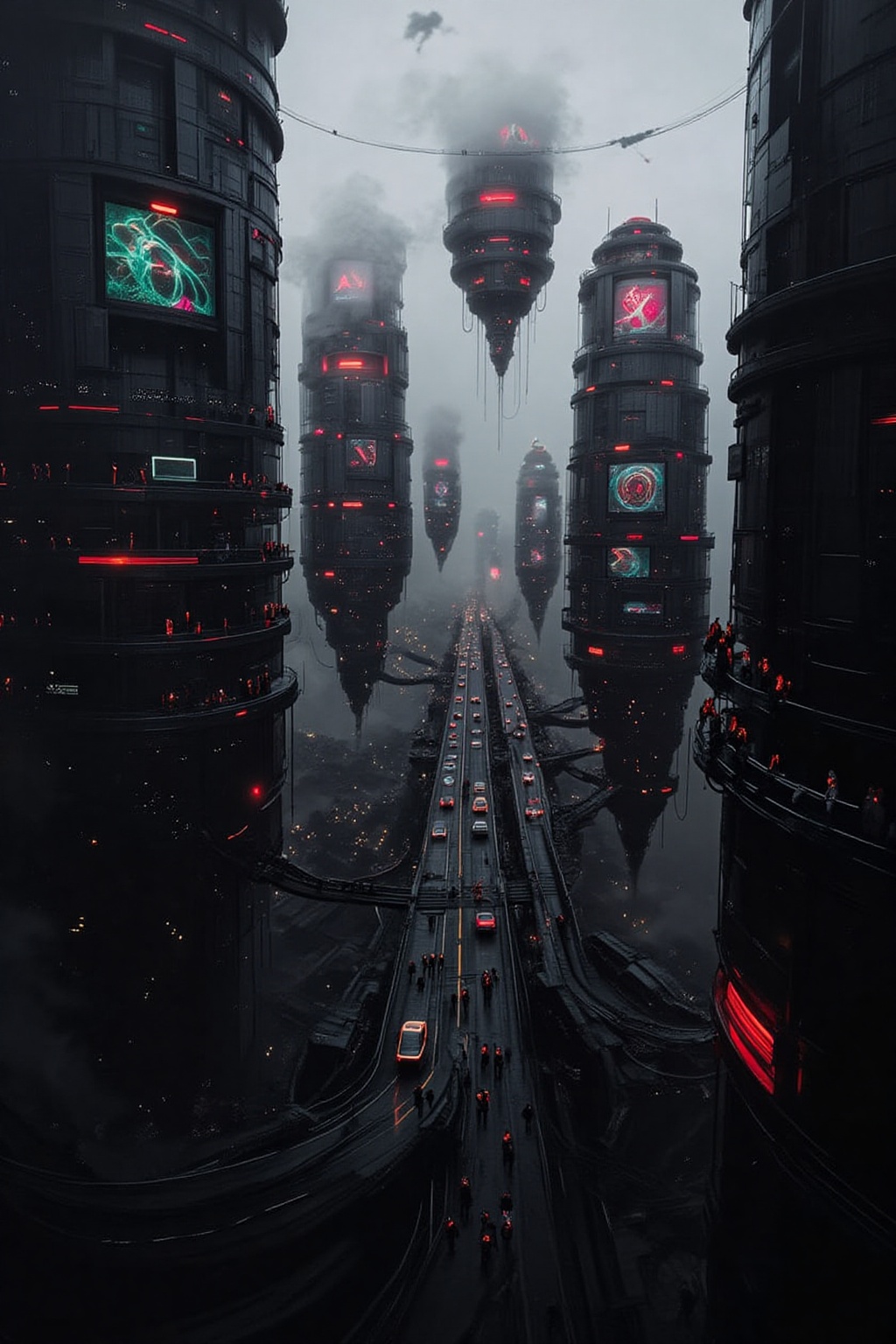 A sprawling megacity in 2075,  where towering skyscrapers with holographic advertisements stretch into the clouds. Autonom...