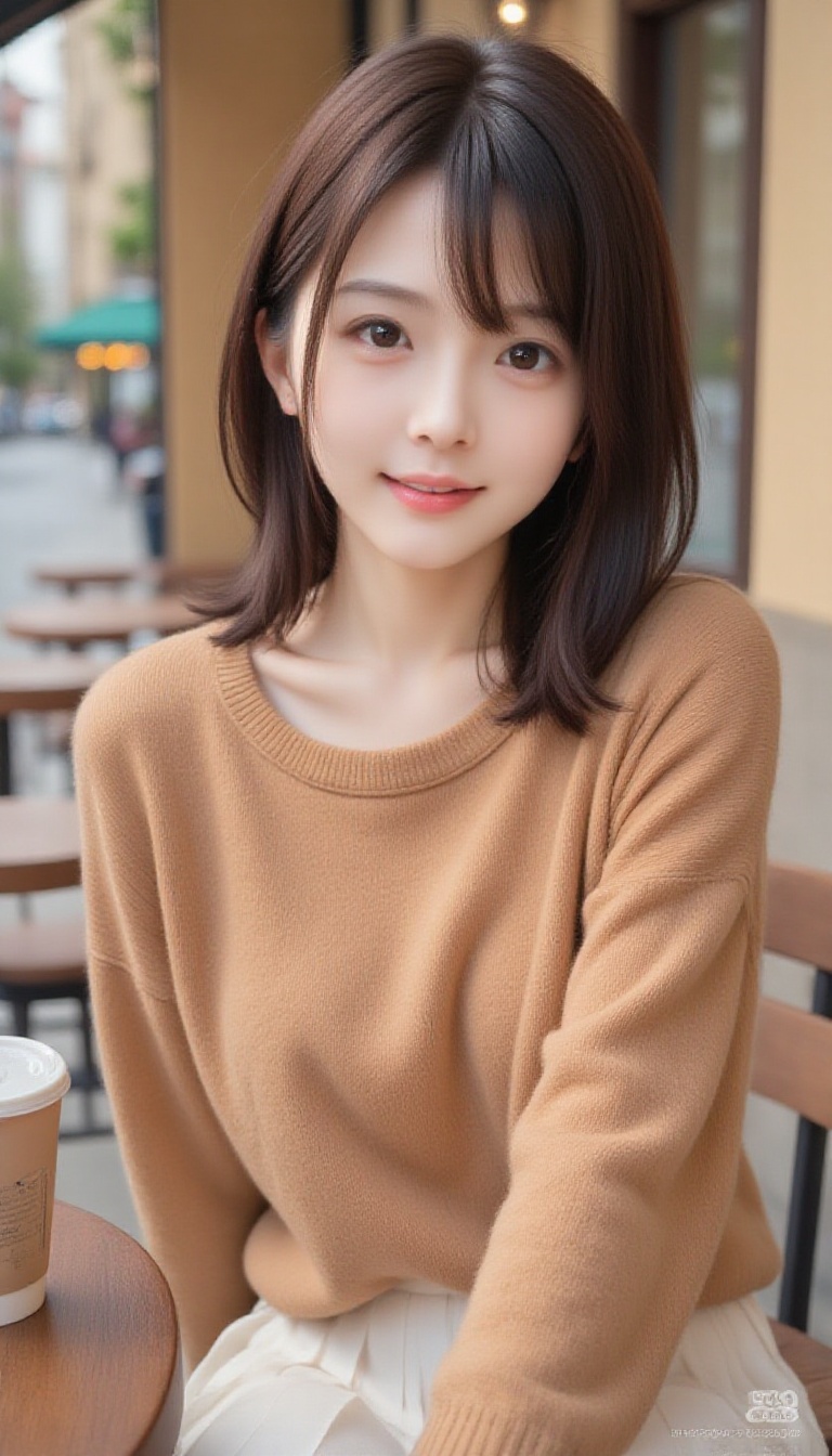 1girl,  16K High-Quality Portrait Photography This woman has a refreshing,  dark brown bob with gently curled ends and wis...