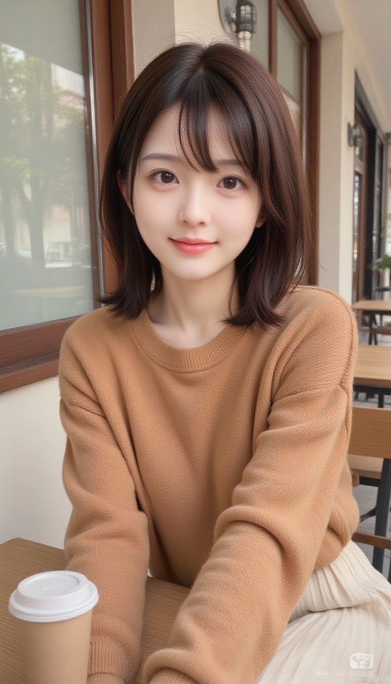 1girl,  16K High-Quality Portrait Photography This woman has a refreshing,  dark brown bob with gently curled ends and wis...