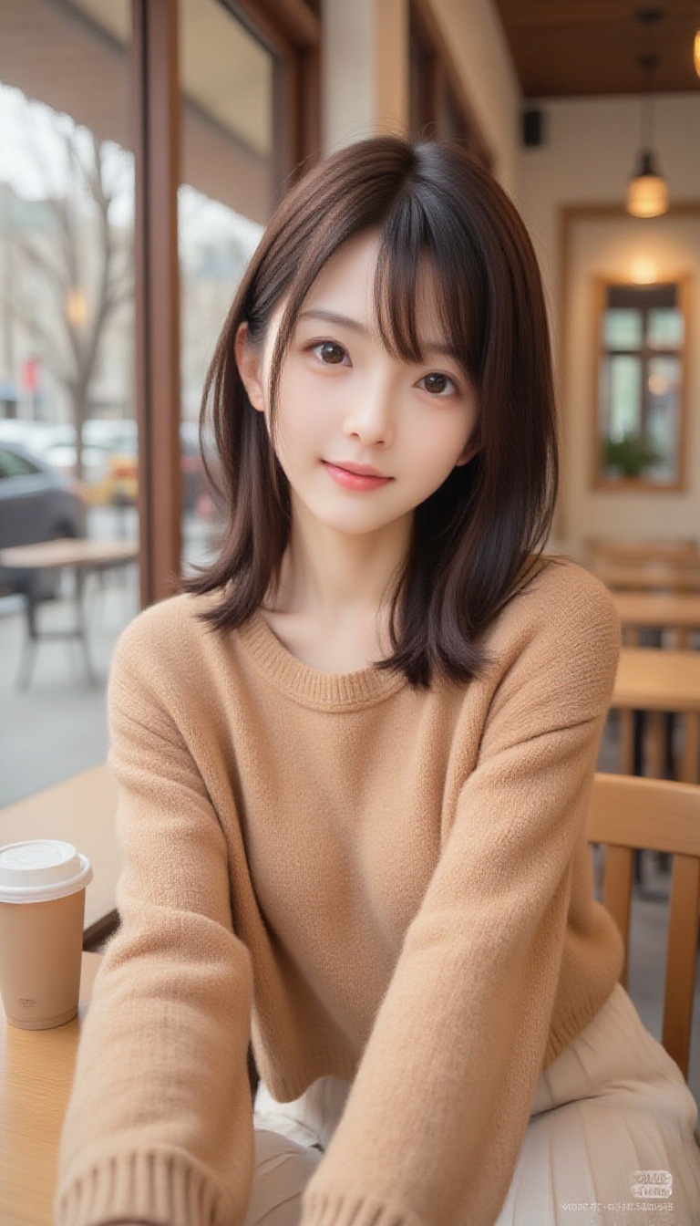 1girl,  16K High-Quality Portrait Photography This woman has a refreshing,  dark brown bob with gently curled ends and wis...