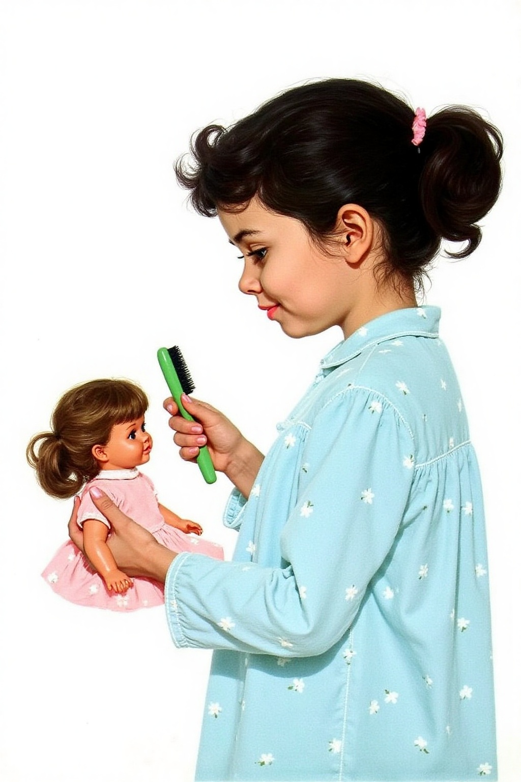 kard1 illustration A young girl and a doll. The girl,  with dark,  curly hair on Tensor.Art