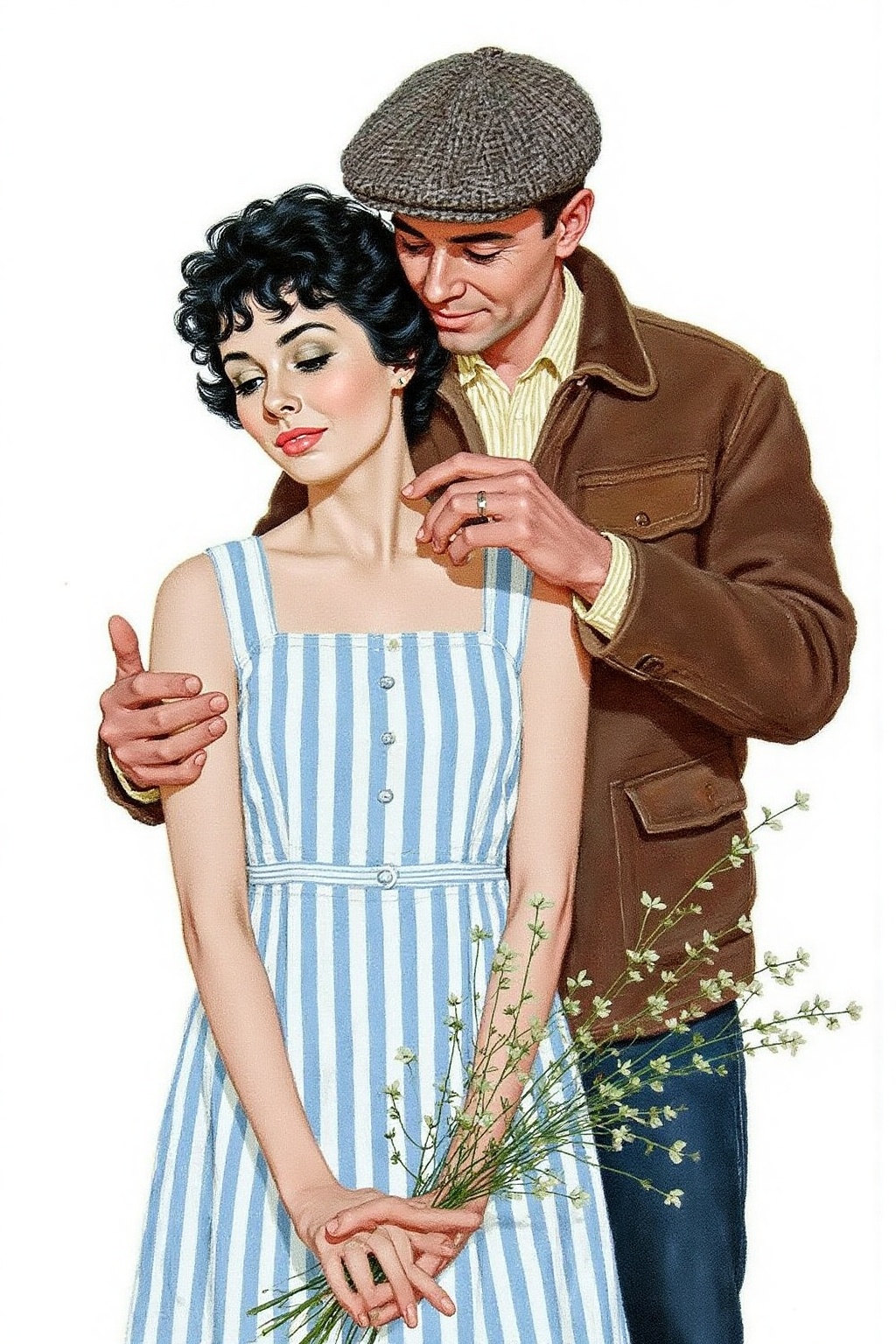 kard1 illustration A tender moment between a man and a woman. The woman,  positioned slightly to the left,  has short on T...