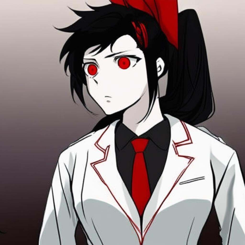 long hair,  black hair,  red ribbon on Tensor.Art