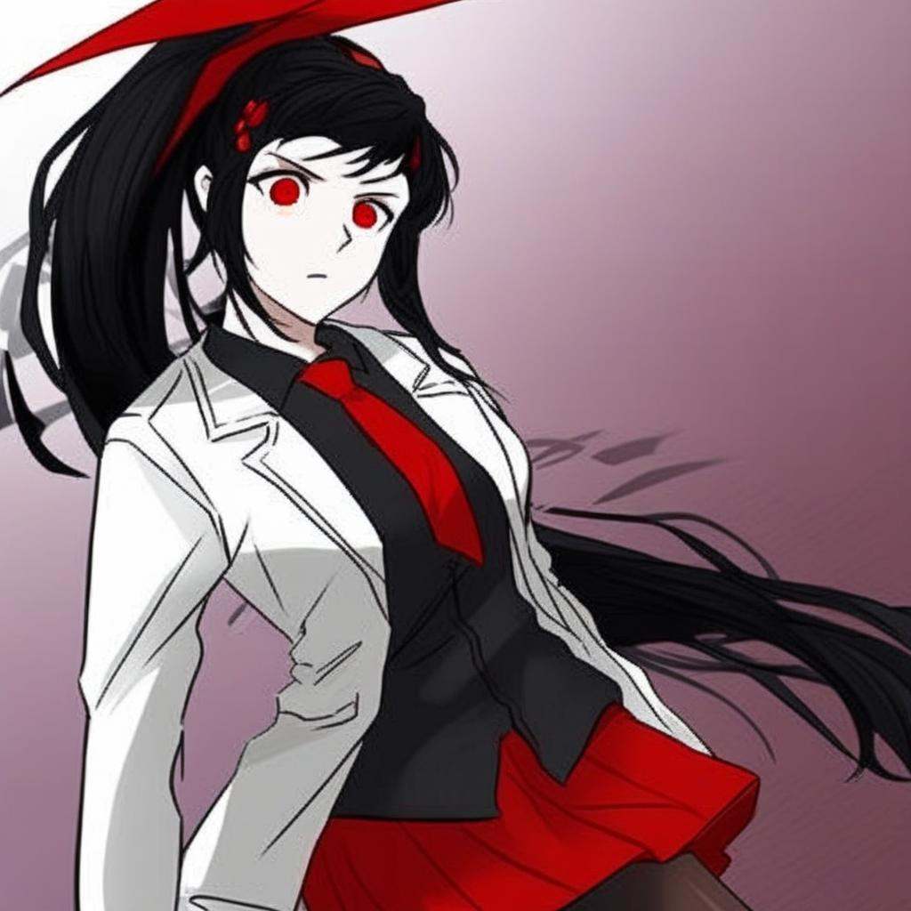 long hair,  black hair,  red ribbon on Tensor.Art