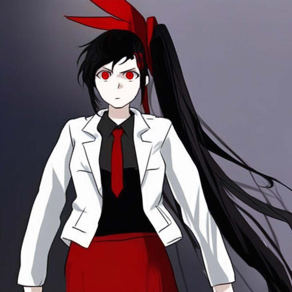 long hair,  black hair,  red ribbon on Tensor.Art