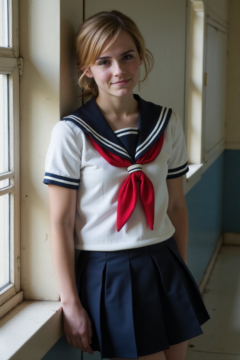 Emma Watson,  smile,  japanese sailor school uniform on Tensor.Art