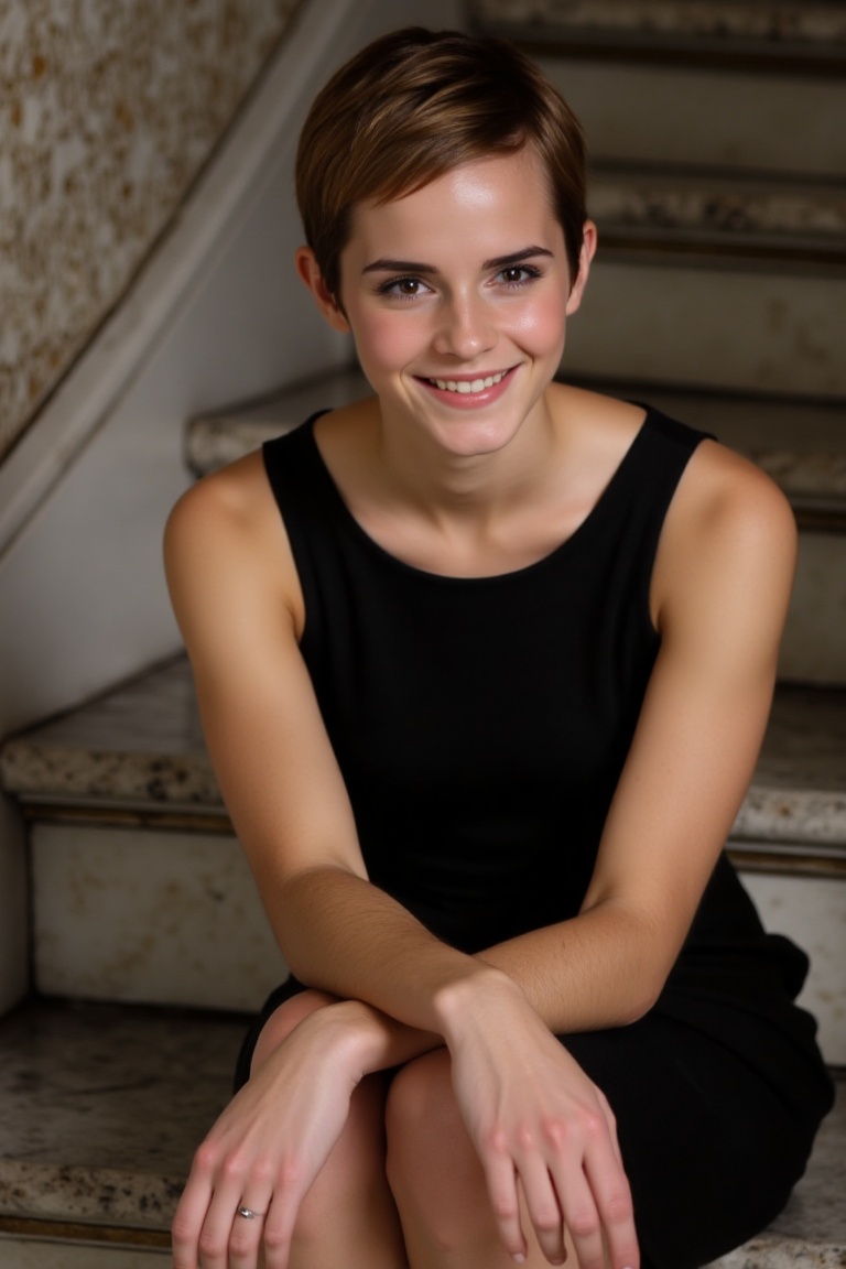 Emma Watson,  pixie cut,  brown eyes on Tensor.Art
