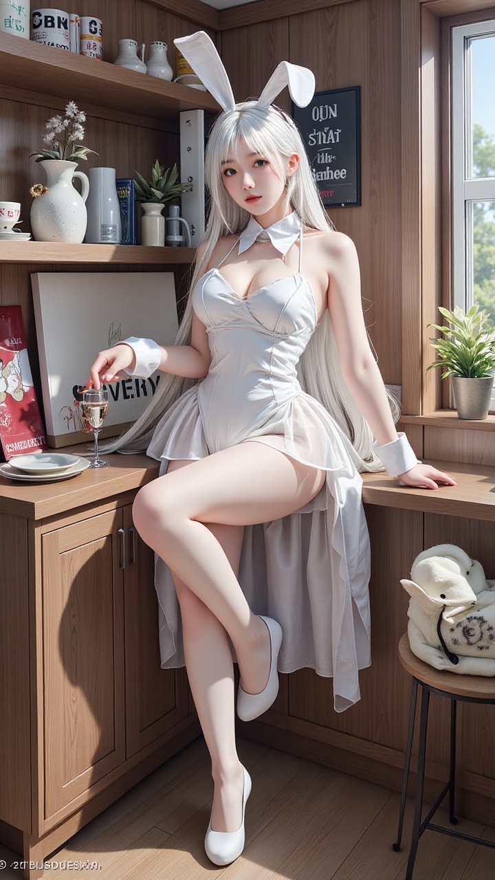 Ntf. A photorealistic image of a woman from hip upper,  bunny suit,  cuff on Tensor.Art