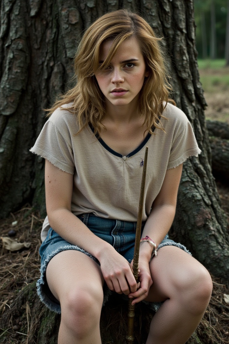 Hermione,  messy hair,  denim shorts on Tensor.Art