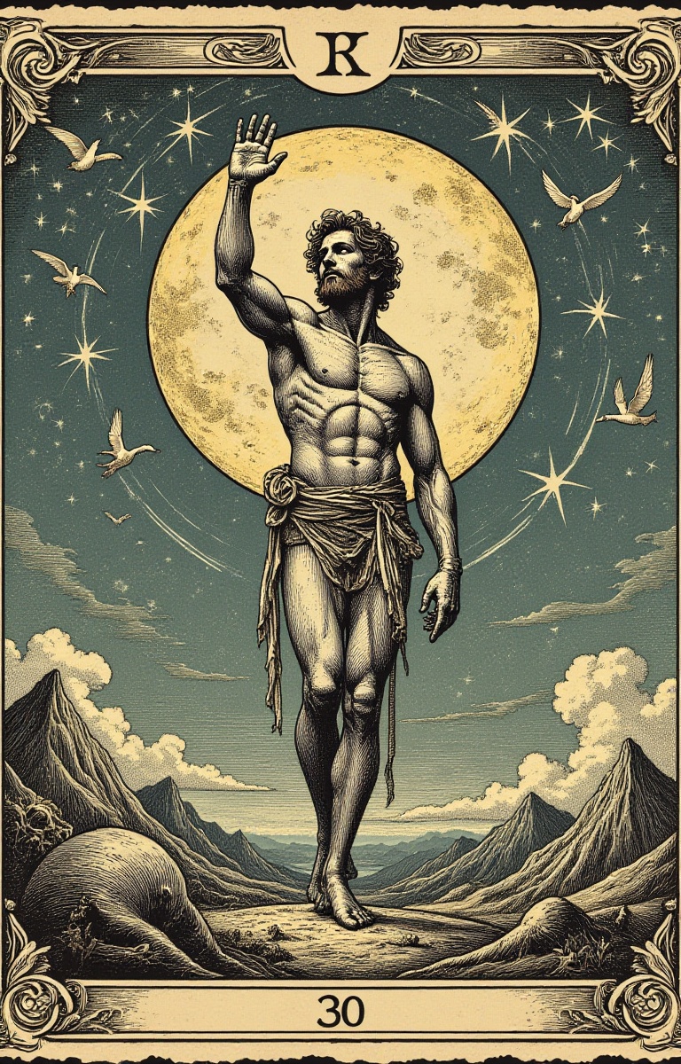 Tarot card made using the Intaglio printing style,  engraving technique,  Daniel Hopfero on Tensor.Art