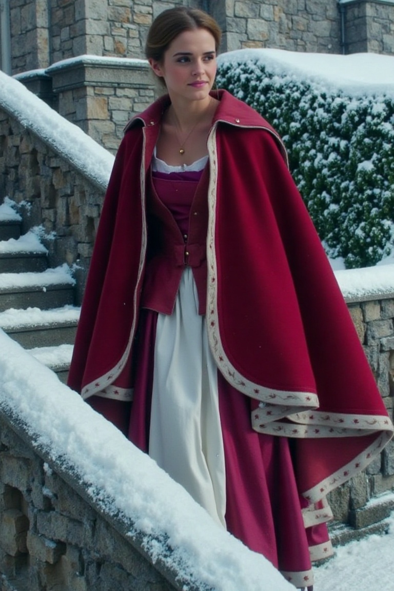 Belle,  red cloak,  winter dress on Tensor.Art