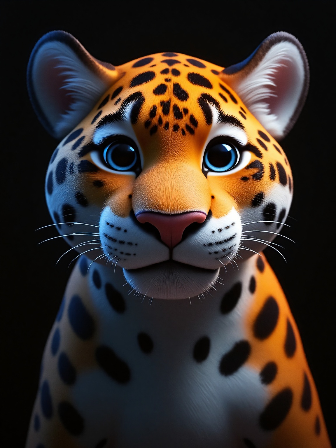 Render an 8K,  high-definition digital portrait of a majestic,  yet adorable jaguar with oversized on Tensor.Art