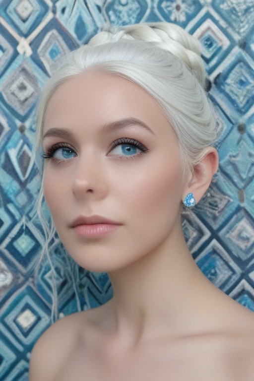 showing an Indonesian girl with long white hair in a bun up,  beautiful face,  make-up on Tensor.Art