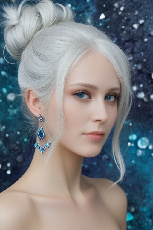 showing an Indonesian girl with long white hair in a bun up,  beautiful face,  make-up on Tensor.Art