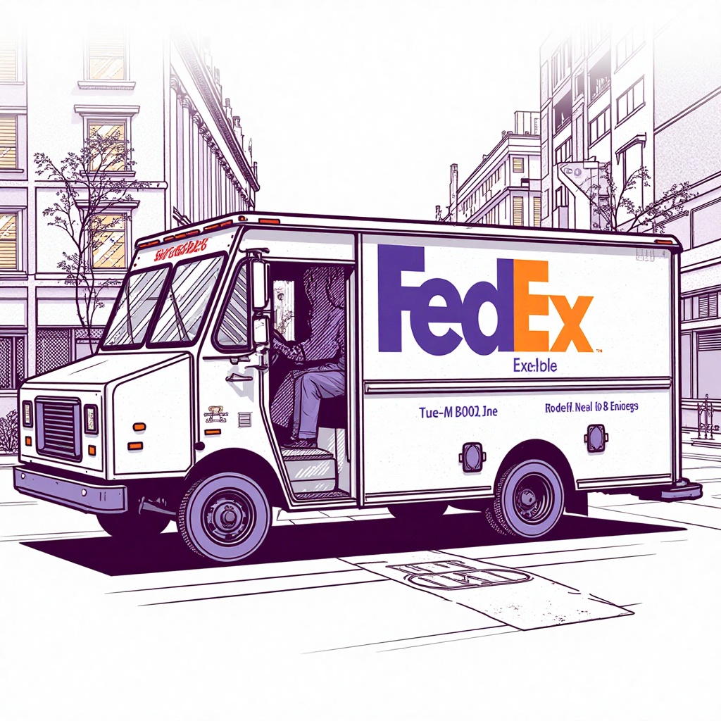 Drawing image of FedEx truck,  street background,  T0k style on Tensor.Art