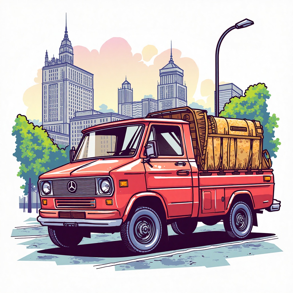 Drawing image of shopee truck,  street background,  T0k style on Tensor.Art