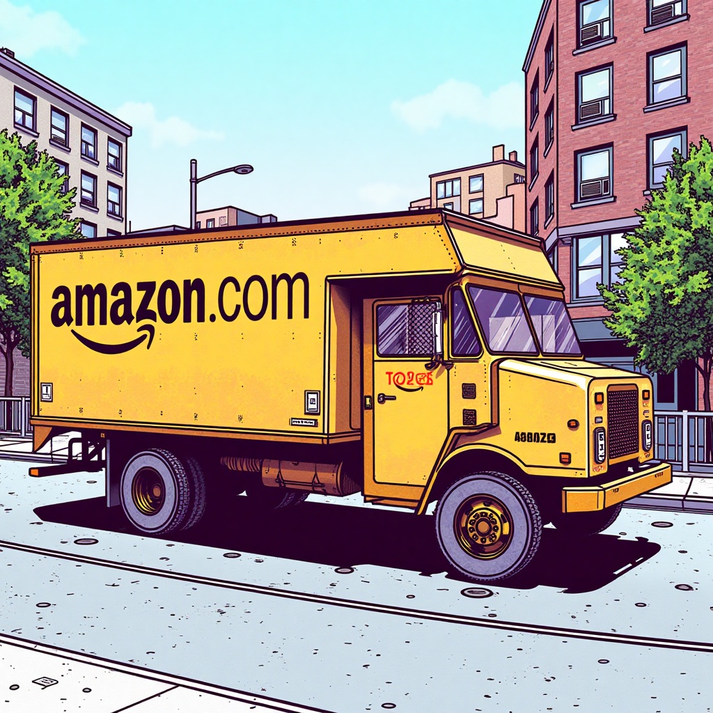 Drawing image of amazon truck,  street background,  T0k style on Tensor.Art
