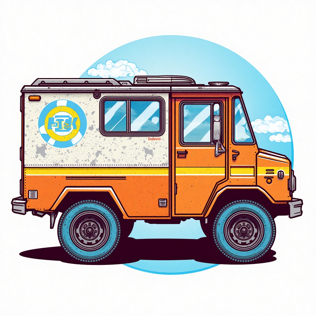 Drawing image of etsy truck,  street background,  T0k style on Tensor.Art