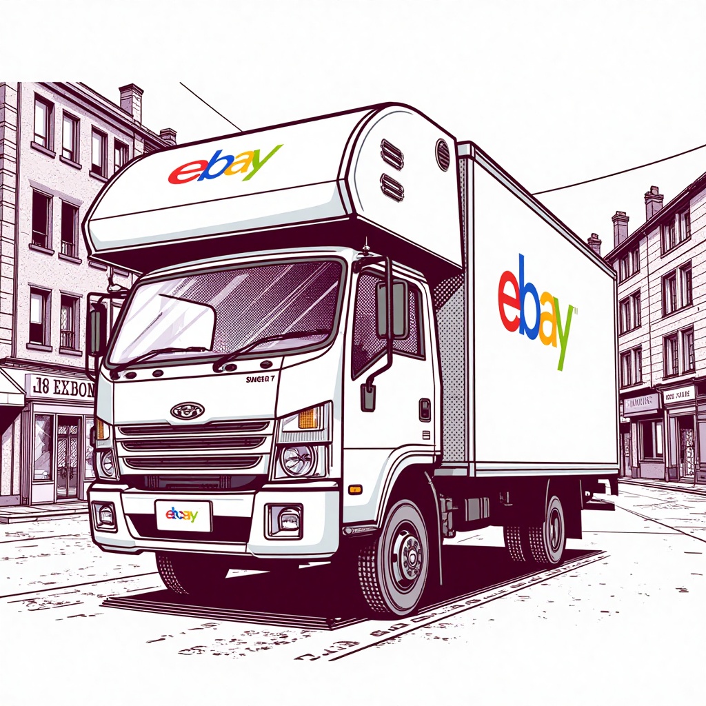Drawing image of ebay truck,  street background,  T0k style on Tensor.Art