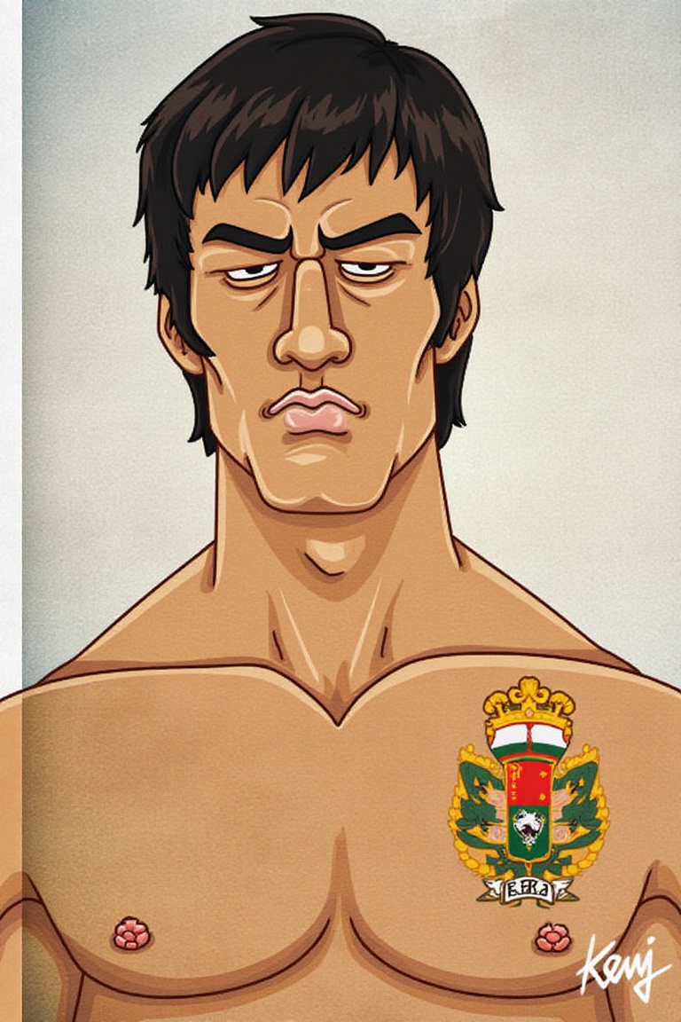 Drawing image,  upperbody of bruce lee,  T0k style on Tensor.Art