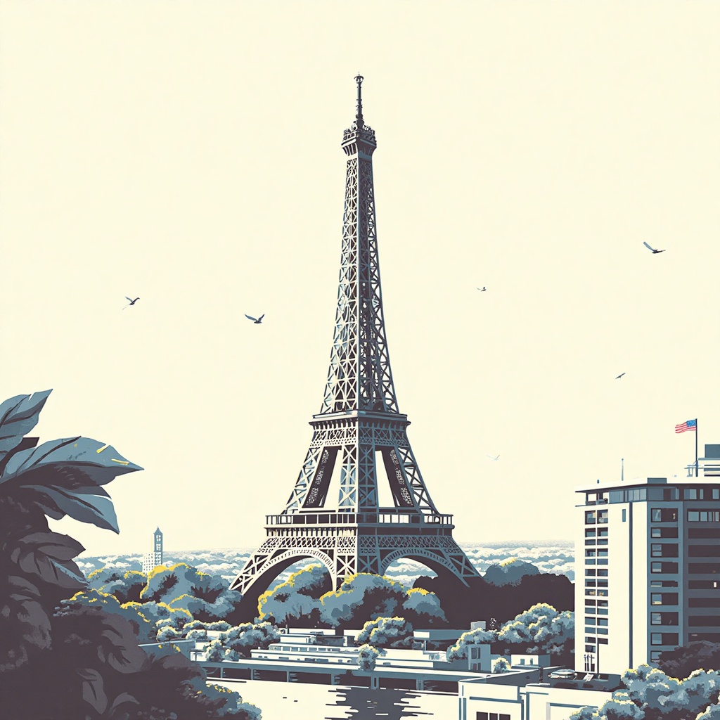 Drawing image of eiffel tower city. T0k style on Tensor.Art