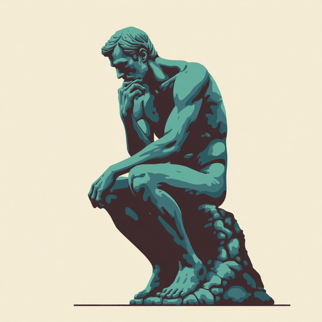 Drawing image of thinker statue. T0k style on Tensor.Art