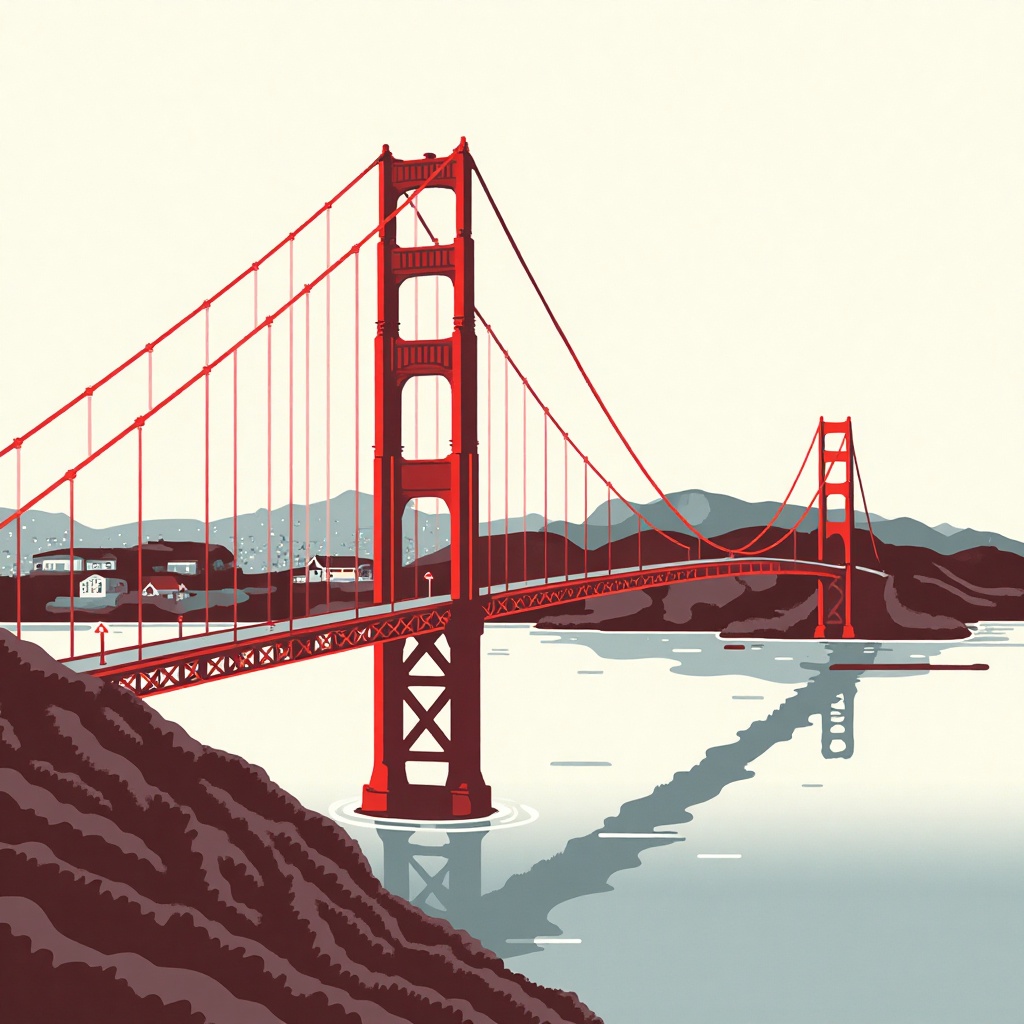 Drawing image of red bridge . T0k style on Tensor.Art