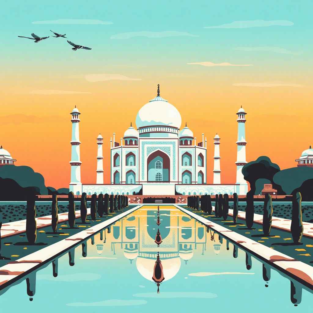 Drawing image of taj mahal. T0k style on Tensor.Art
