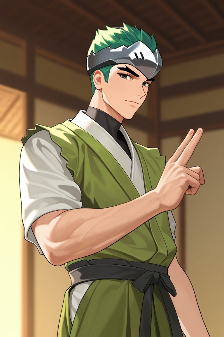 male focus,  genji,  green hair on Tensor.Art