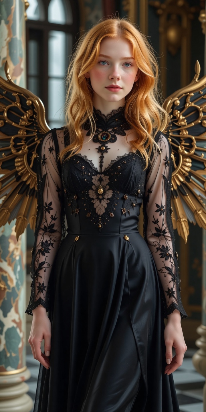 Portrait of a beautiful young woman,  long wavy strawberry blonde hair,  pale white skin on Tensor.Art