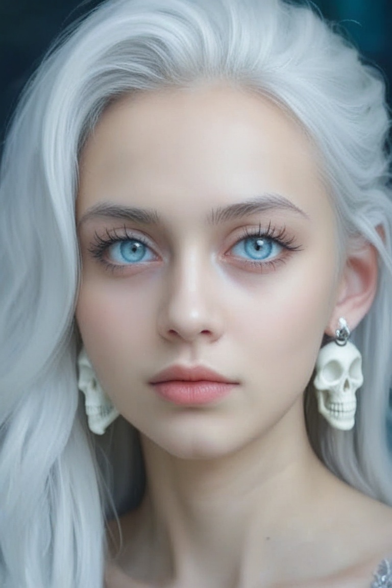 shows an Indonesian girl with long white hair,  beautiful face with simple make-up,  light blue eyeballs on Tensor.Art