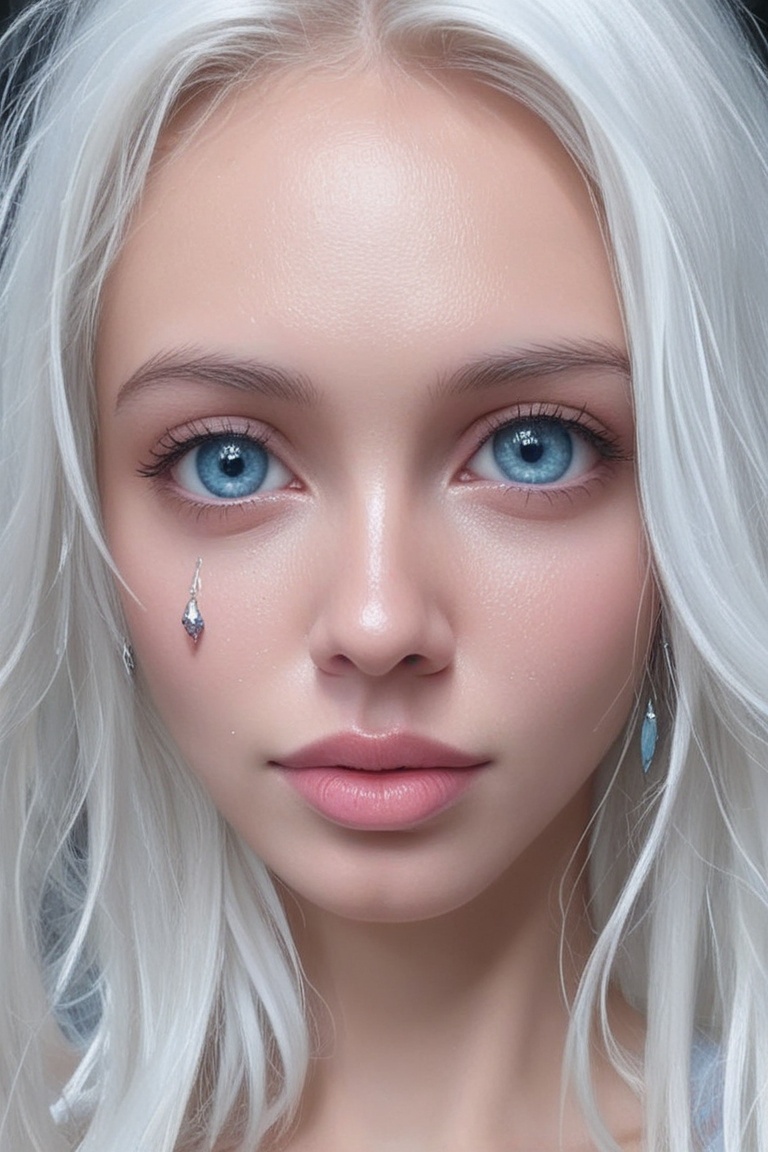 shows an Indonesian girl with long white hair,  beautiful face,  make-up on Tensor.Art