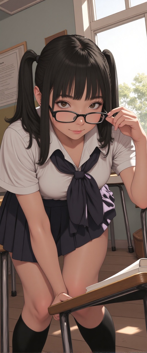 Title: "Scholarly Serenade" Subtitle: "A Melody of Academic Grace" In a serene classroom setting,  a young woman takes cen...