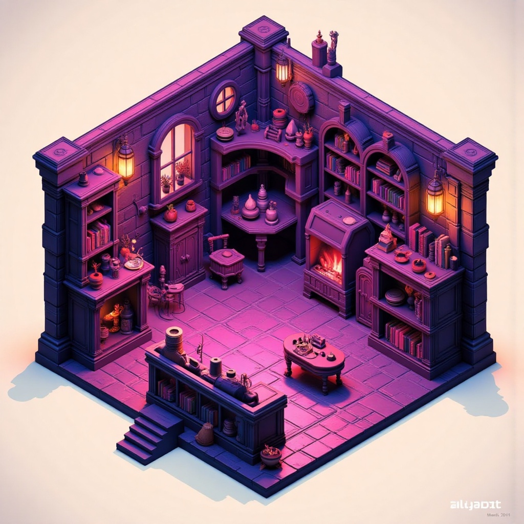 Witch room study,  isometric design on Tensor.Art