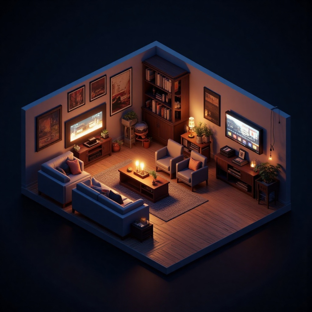 living room in the night,  isometric design on Tensor.Art