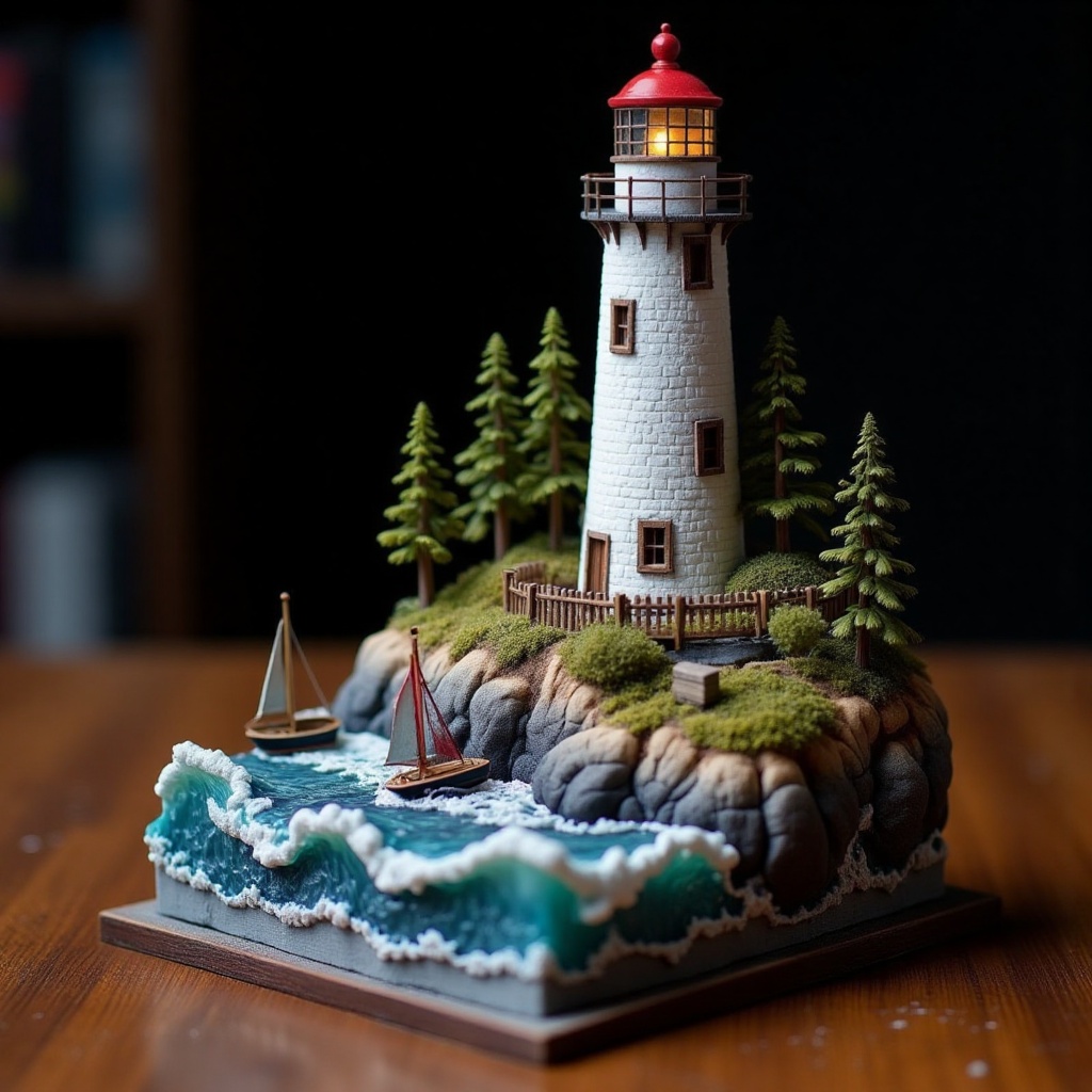 photograph,  miniature sculpture,  lighthouse on Tensor.Art