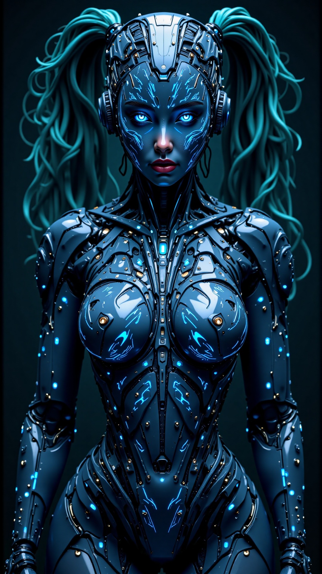 A surreal masterpiece of an Indian robot girl in 8K UHD,  adorned in a traditional Kerala pattu pavadai (silk blouse and ¾...