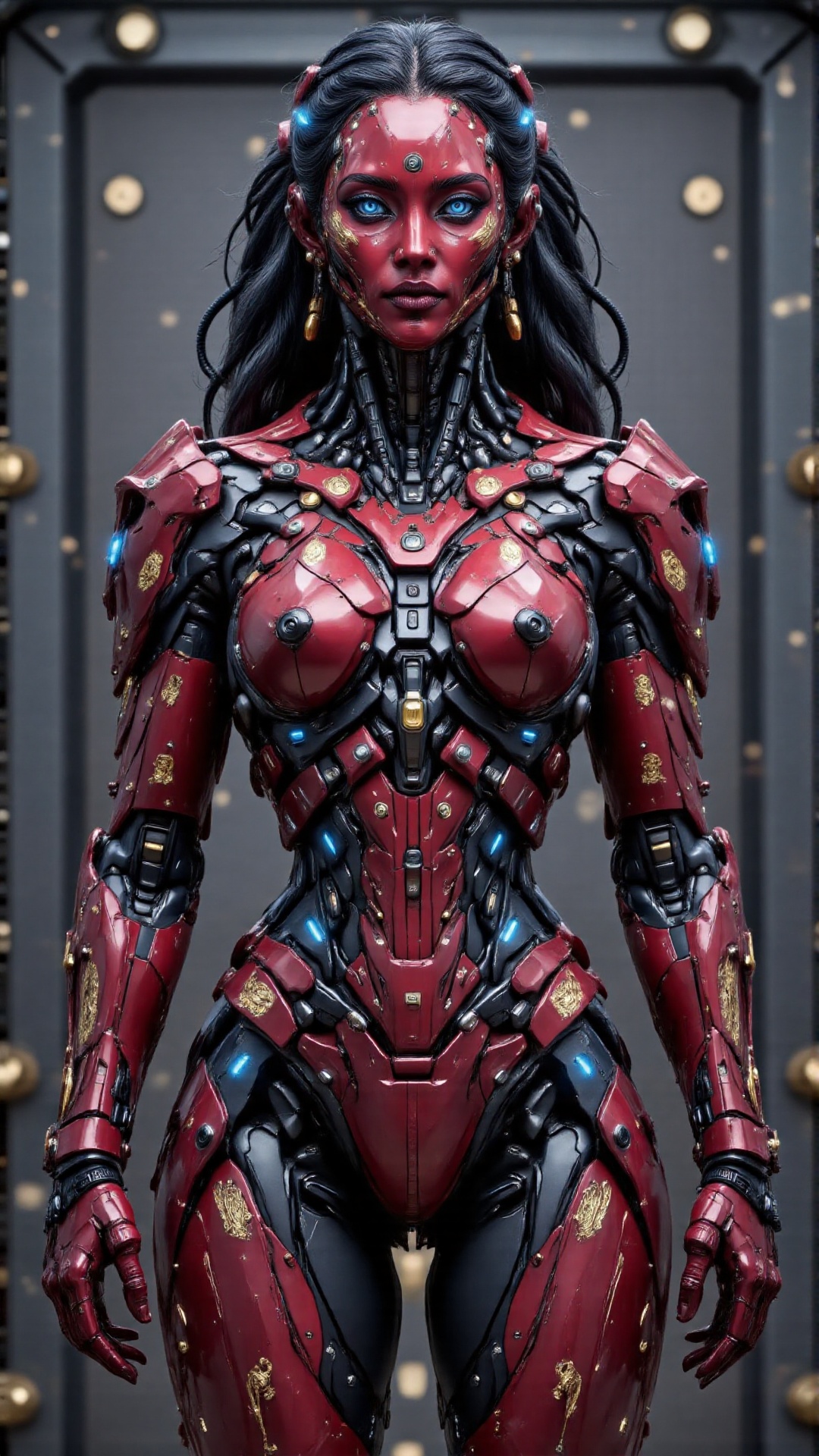 A surreal 8K UHD digital artwork of an Indian robot girl,  dressed in a highly detailed traditional Kerala pattu pavadai—a...
