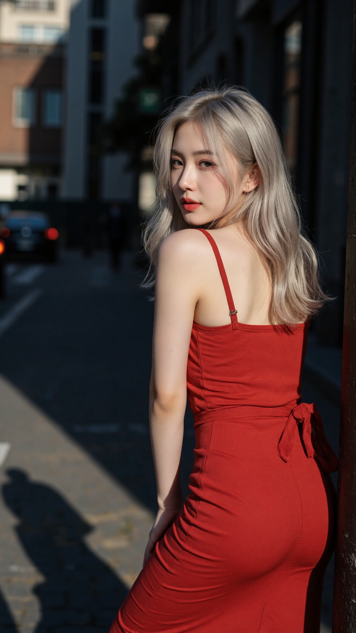 photorealistic of a cute girl in red\(smile,  messy long silver hair\),  detailed skin and face on Tensor.Art