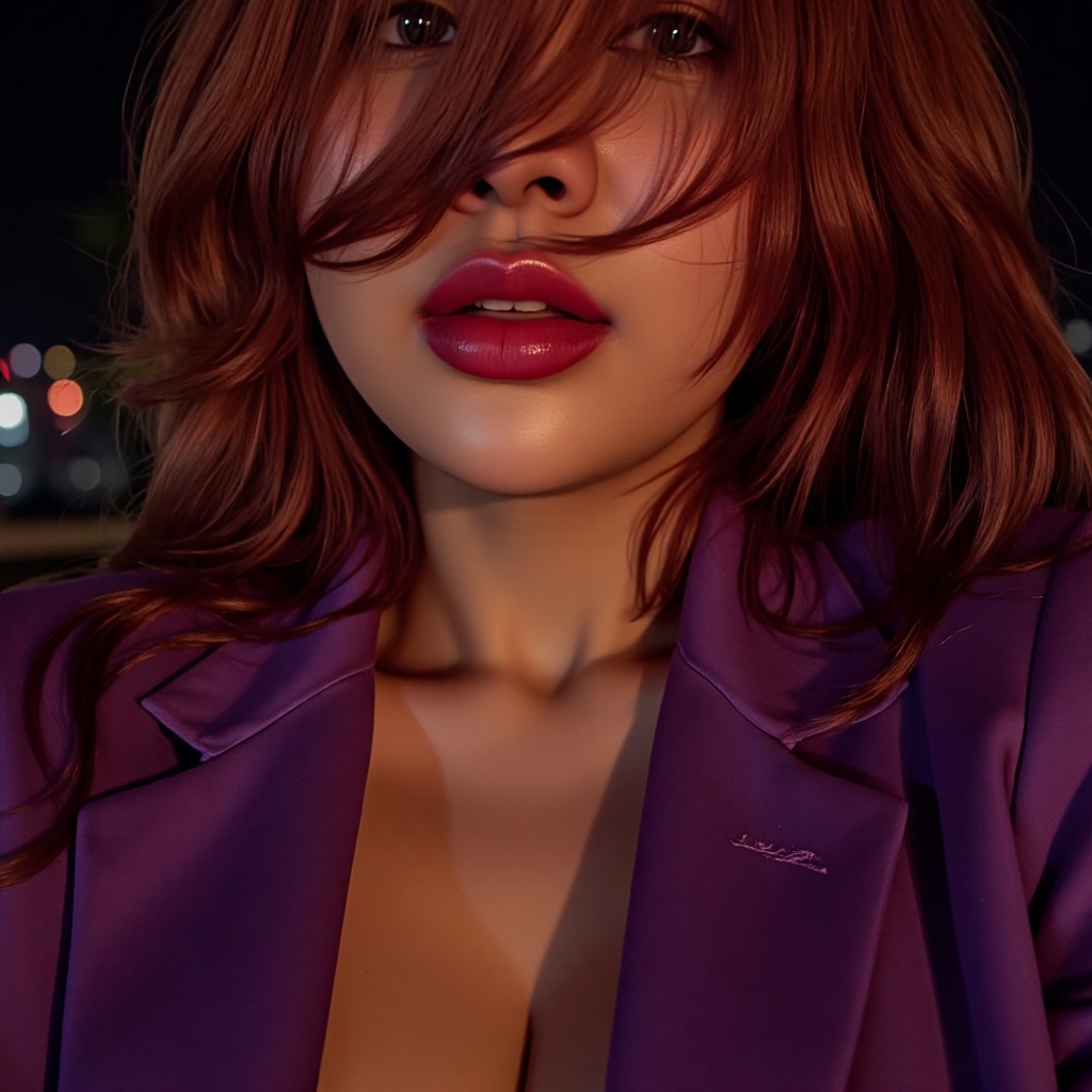 A close-up,  moody lower face of a Thai woman partially obscured by shadows ,  with warm on Tensor.Art
